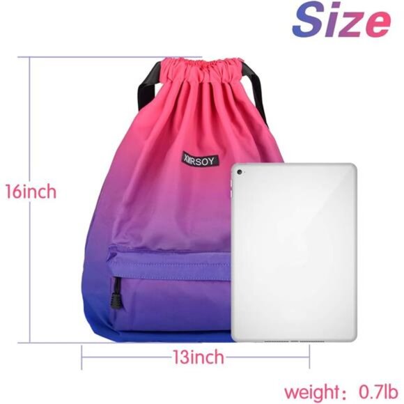 Gym Drawstring Backpack Water Resistant StringBag Nylon Cinch Sport Bag Sackpack - Picture 6 of 7